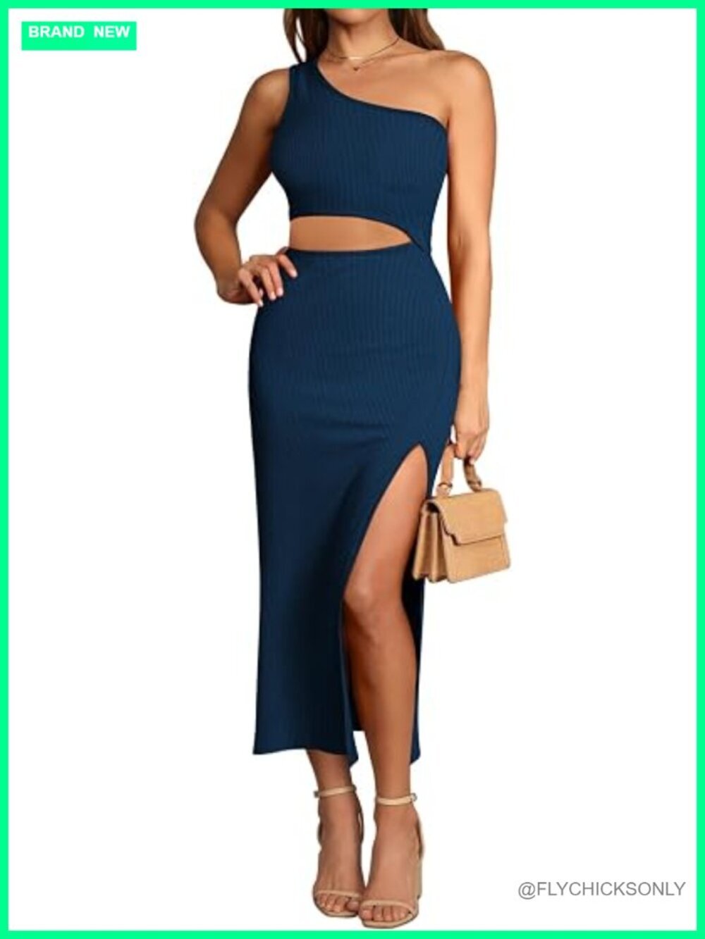 One Shoulder Sleeveless Cutout Side Slit Bodycon Maxi Dress
